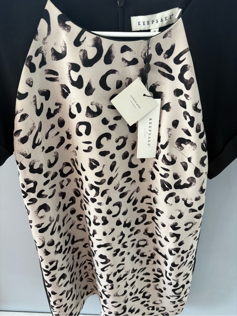 KEEPSAKE the Label Blush Leopard Print Shift Dress with Black Sleeves - Picture 2 of 9